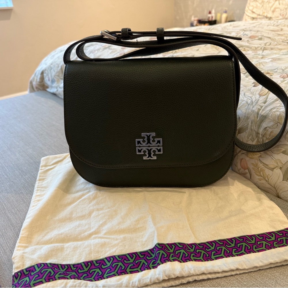 Tory Burch Britten Dark Green Leather Shoulder Bag